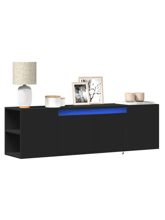 Sieninė TV spintelė su LED lemputėmis, juoda, 135x31x39,5cm