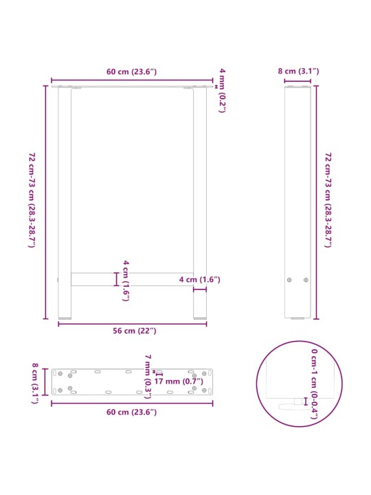 Kavos staliuko kojelės, antracito, 2 vnt., 60x(72-73)cm
