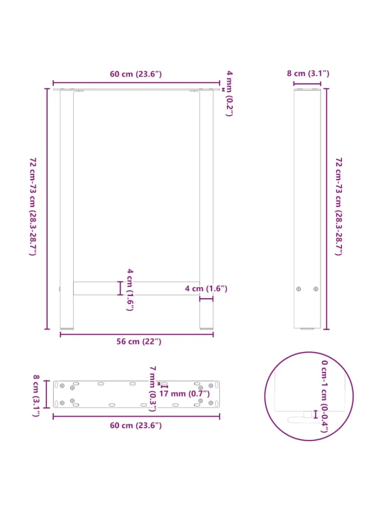 Kavos staliuko kojelės, antracito, 2 vnt., 60x(72-73)cm
