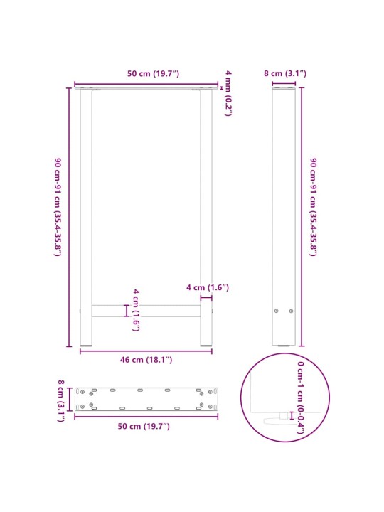 Kavos staliuko kojelės, juoda, 2 vnt., 50x(90-91)cm, plienas