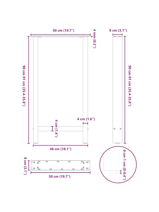 Kavos staliuko kojelės, juoda, 2 vnt., 50x(90-91)cm, plienas