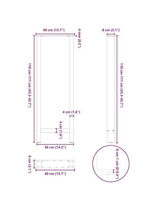 Kavos staliuko kojelės, juoda, 2 vnt., 40x(110-111)cm, plienas