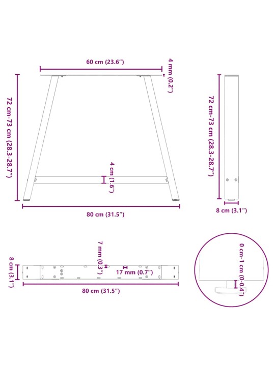 Kavos staliuko kojelės, A formos, 2 vnt., juoda, 90x(72-73)cm