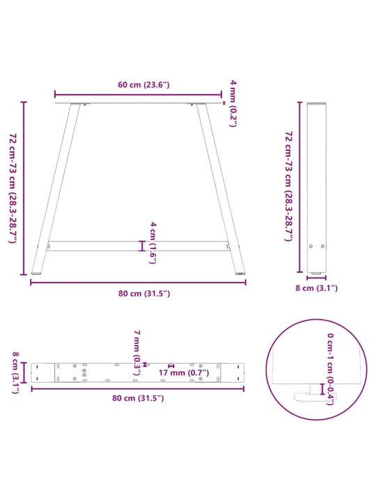 Kavos staliuko kojelės, A formos, 2 vnt., juoda, 90x(72-73)cm