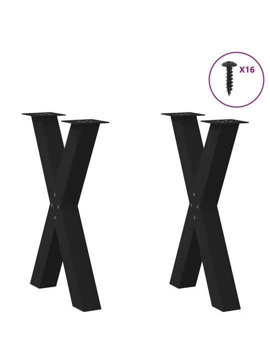 Valgomojo stalo kojelės, X formos, 2 vnt., juoda, 60x(72-73) cm