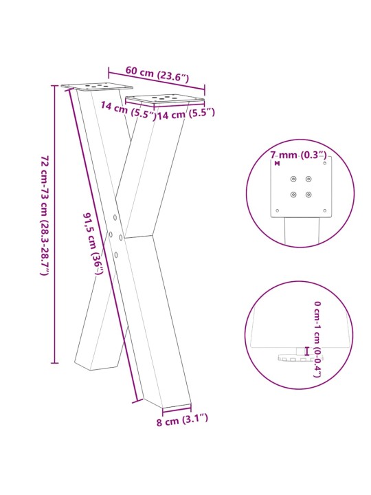 Valgomojo stalo kojelės, X formos, 2 vnt., juoda, 60x(72-73) cm