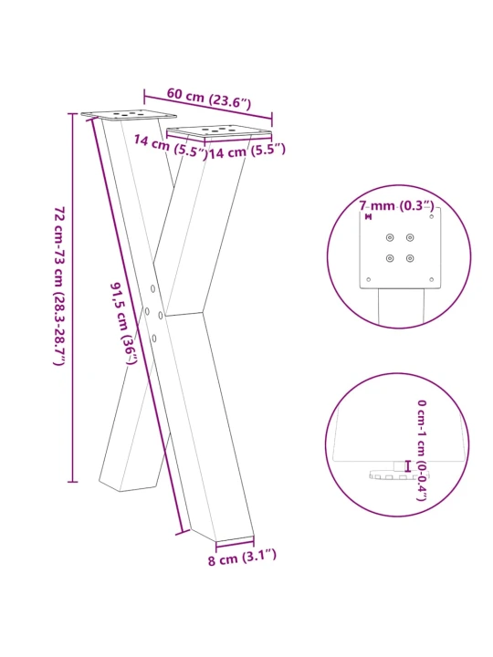 Valgomojo stalo kojelės, X formos, 2 vnt., juoda, 60x(72-73) cm