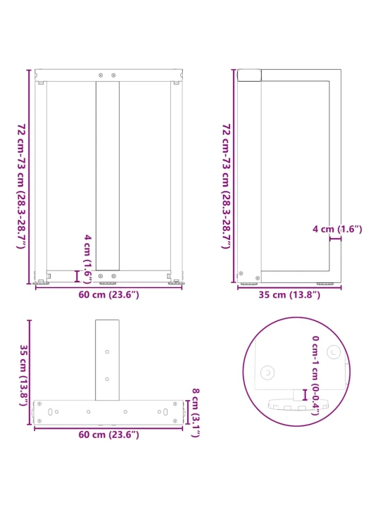 Valgomojo stalo kojelės, T formos, 2 vnt., 60x35x(72-73) cm