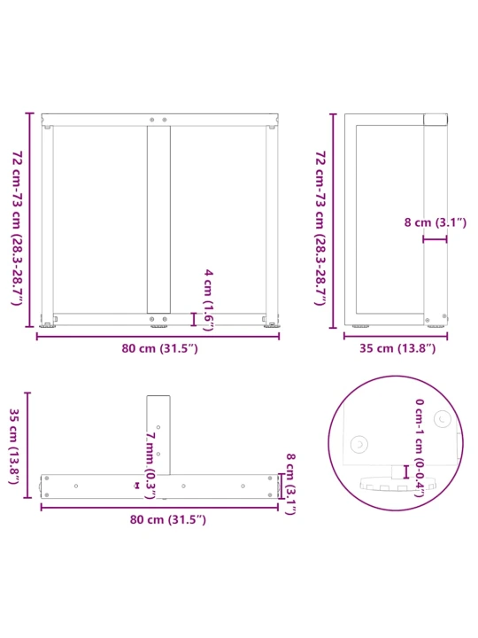 Valgomojo stalo kojelės, T formos, 2 vnt., 80x35x(72-73) cm