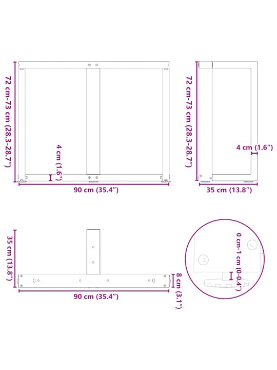 Valgomojo stalo kojelės, T formos, 2 vnt., 90x35x(72-73) cm