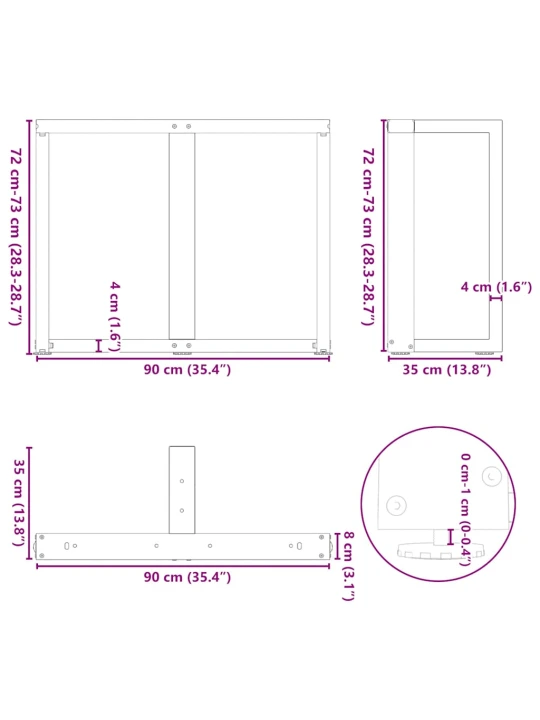Valgomojo stalo kojelės, T formos, 2 vnt., 90x35x(72-73) cm