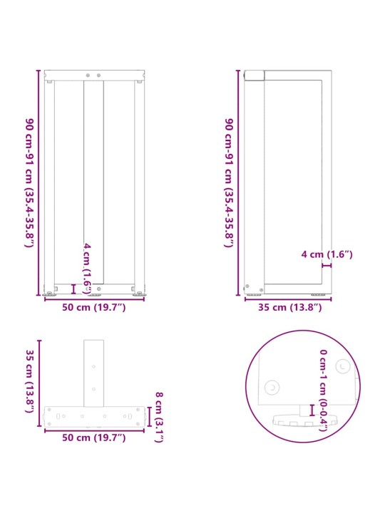 Baro stalo kojos, 2 vnt., juoda, 50x35x(90-91)cm, plienas