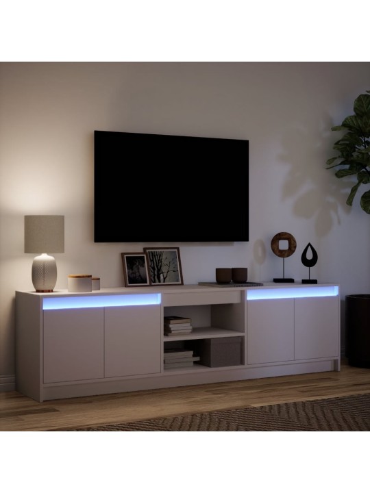 Televizoriaus spintelė su LED, balta, 180x34x50cm, mediena