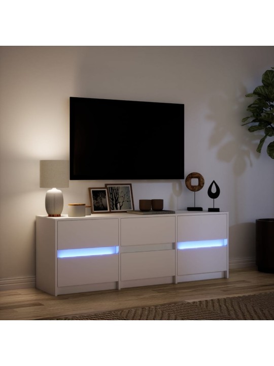 Televizoriaus spintelė su LED, balta, 140x34x50cm, mediena