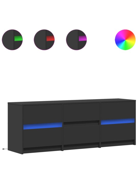 Televizoriaus spintelė su LED, juoda, 140x34x50cm, mediena