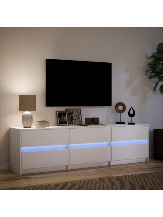 Televizoriaus spintelė su LED, balta, 180x34x50cm, mediena