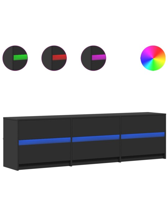 Televizoriaus spintelė su LED, juoda, 180x34x50cm, mediena