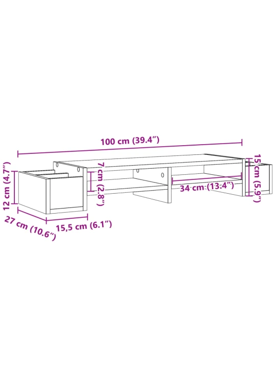 Monitoriaus stovas su vieta daiktams, betono, 100x27x15cm