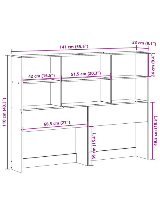 Galvūgalis su daiktų laikymo vieta, rudas, 135cm, pušis