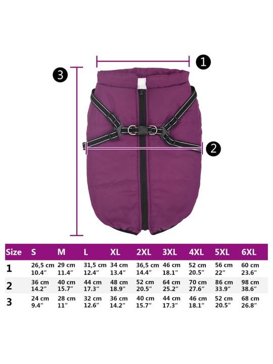 Šunų kailis su diržais, atsparus vandeniui, violetinis, 5XL
