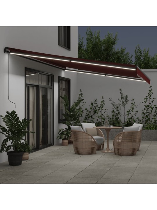 Rankiniu būdu ištraukiama markizė su LED, bordo, 500x300cm