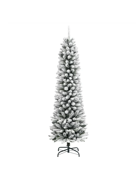 Dirbtinė siaura Kalėdų eglutė su sniegu, 150cm, PVC ir PE