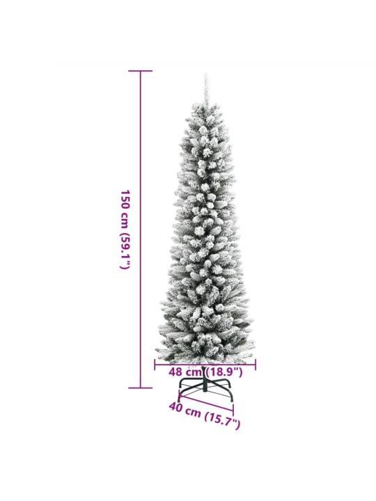 Dirbtinė siaura Kalėdų eglutė su sniegu, 150cm, PVC ir PE