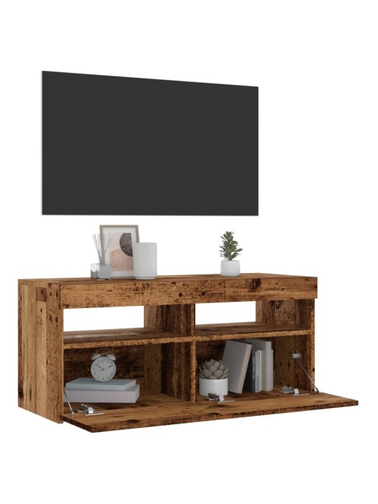 Televizoriaus spintelė su LED, medienos, 90x35x40cm, mediena