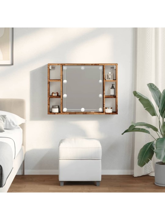 Veidrodinė spintelė su LED apšvietimu, 76x15x55cm, mediena