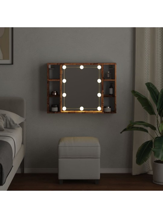 Veidrodinė spintelė su LED apšvietimu, 76x15x55cm, mediena
