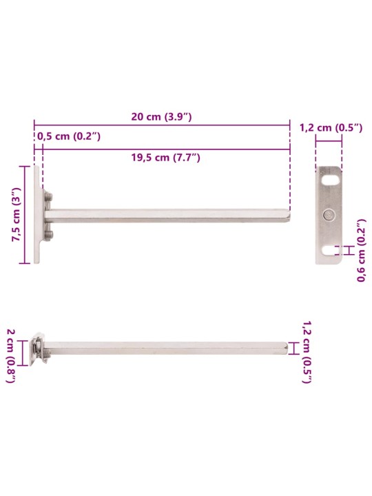 Plūduriuojančių lentynų laikikliai, 12 vnt., Ø12x200 mm, plieno