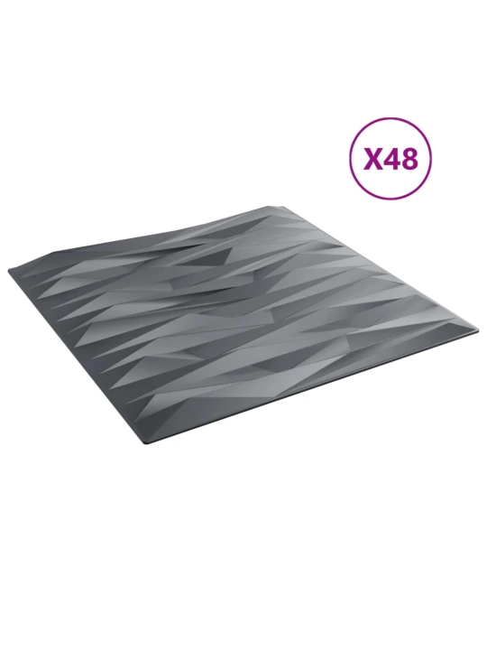 Sienų plokštės, 48vnt., pilkos, 50x50cm, XPS, 12m², akmens