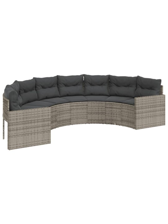 Sodo sofa su pagalvėlėmis, pilka, poliratanas, pusapvalis