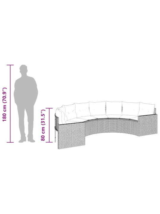 Sodo sofa su stalu/pagalvėlėmis, juoda, poliratanas, pusapvalė