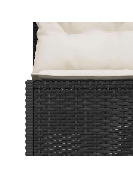 Sodo sofa su pagalvėlėmis, juoda, poliratanas, pusapvalė
