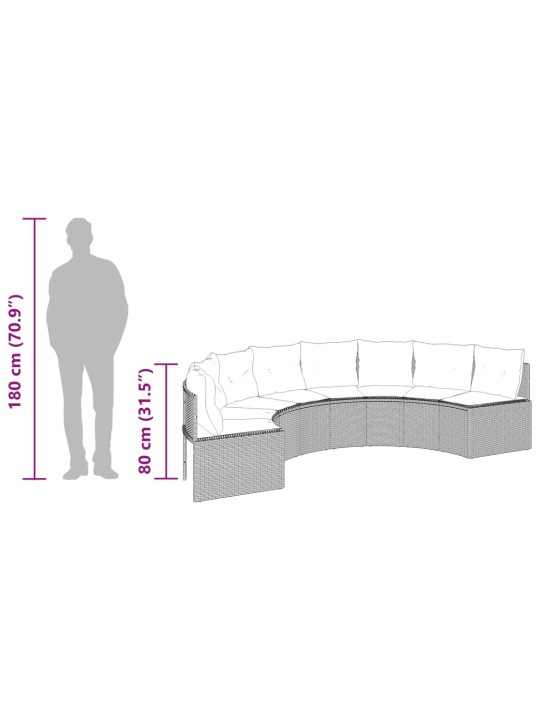 Sodo sofa su pagalvėlėmis, juoda, poliratanas, pusapvalė