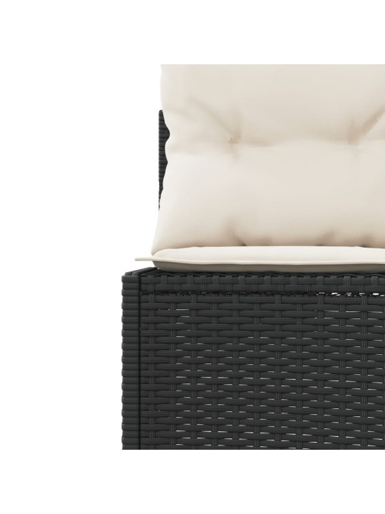Sodo sofa su stalu/pagalvėlėmis, juoda, poliratanas, pusapvalė