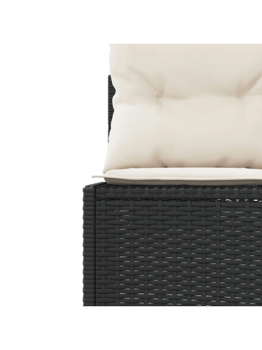Sodo sofa su stalu/pagalvėlėmis, juoda, poliratanas, pusapvalė