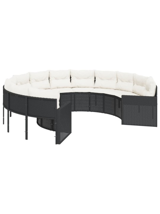 Sodo sofa su pagalvėlėmis, juodos spalvos, poliratanas