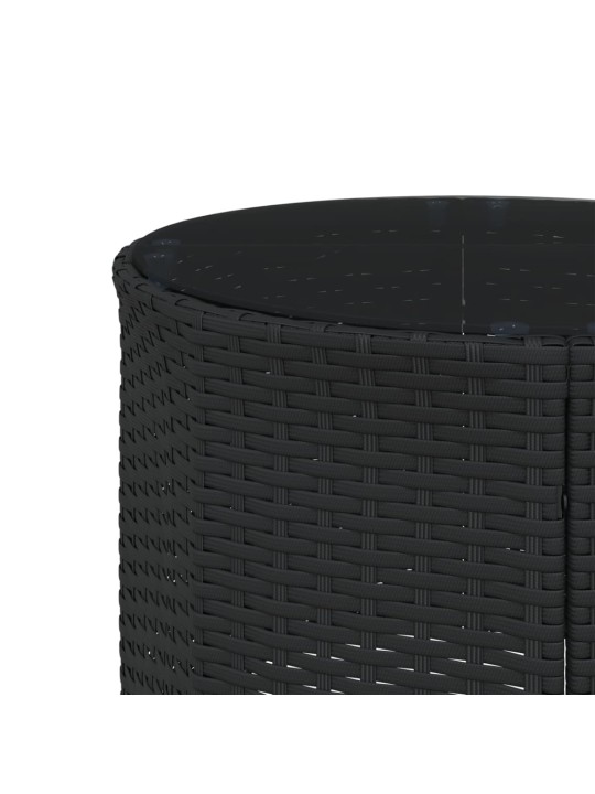 Sodo sofa su stalu/pagalvėlėmis, juoda, poliratanas, apvali