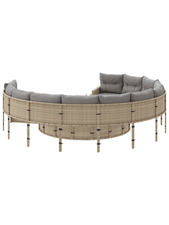 Sodo sofa su stalu/pagalvėlėmis, smėlio, poliratanas, apvali