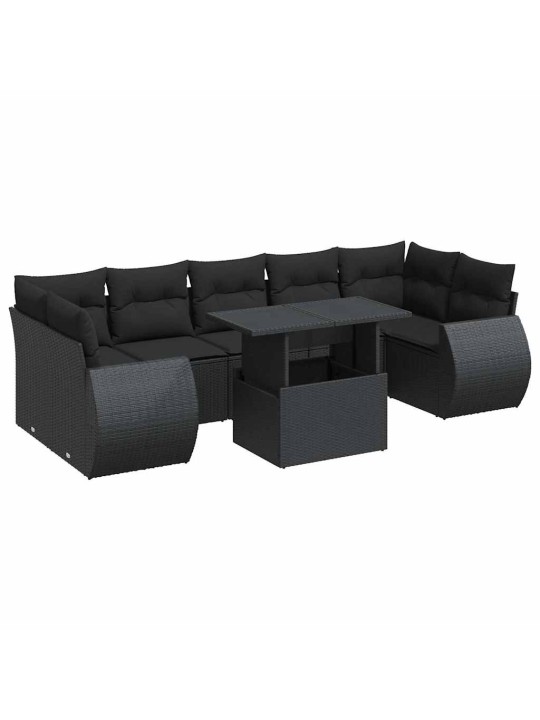 Sofos komplektas su pagalvėlėmis, 8 dalių, juodas, poliratanas